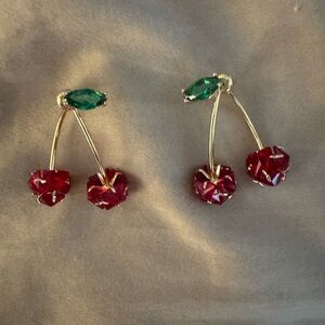 NWOT Elegant Cherry Earrings with Red and Green Accents